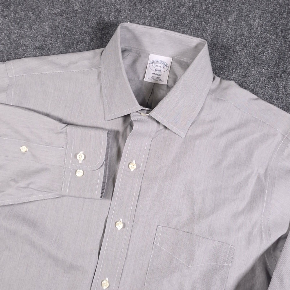 Brooks Brothers Dress Shirt Mens 15.5-34/35 Gray Regent Fit Button Non-Iron